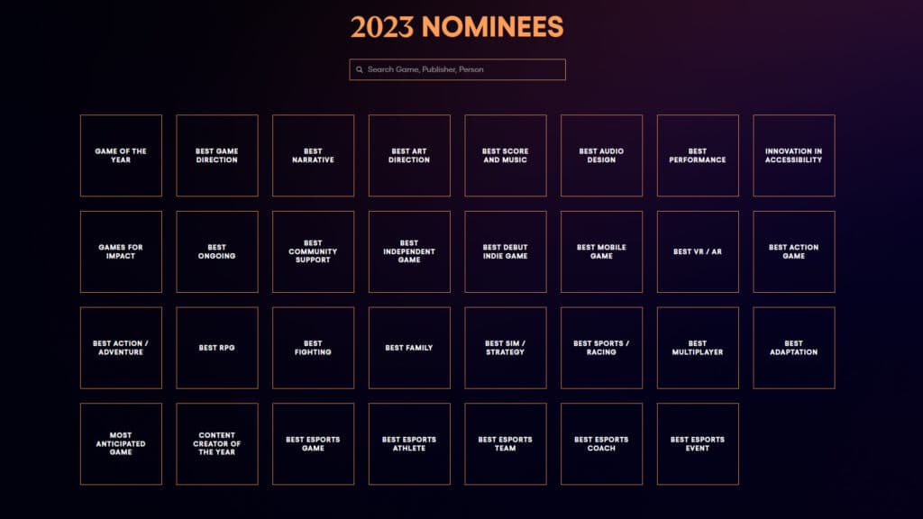 The Game Awards 2023 categories (Image via The Game Awards)