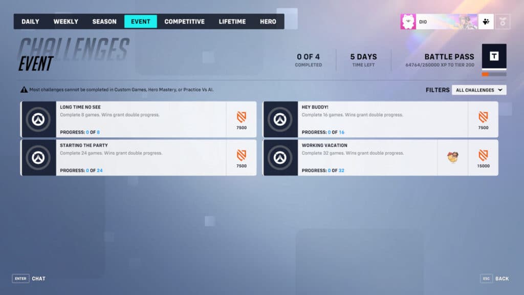 Mauga event challenges and rewards (Image via Blizzard Entertainment)