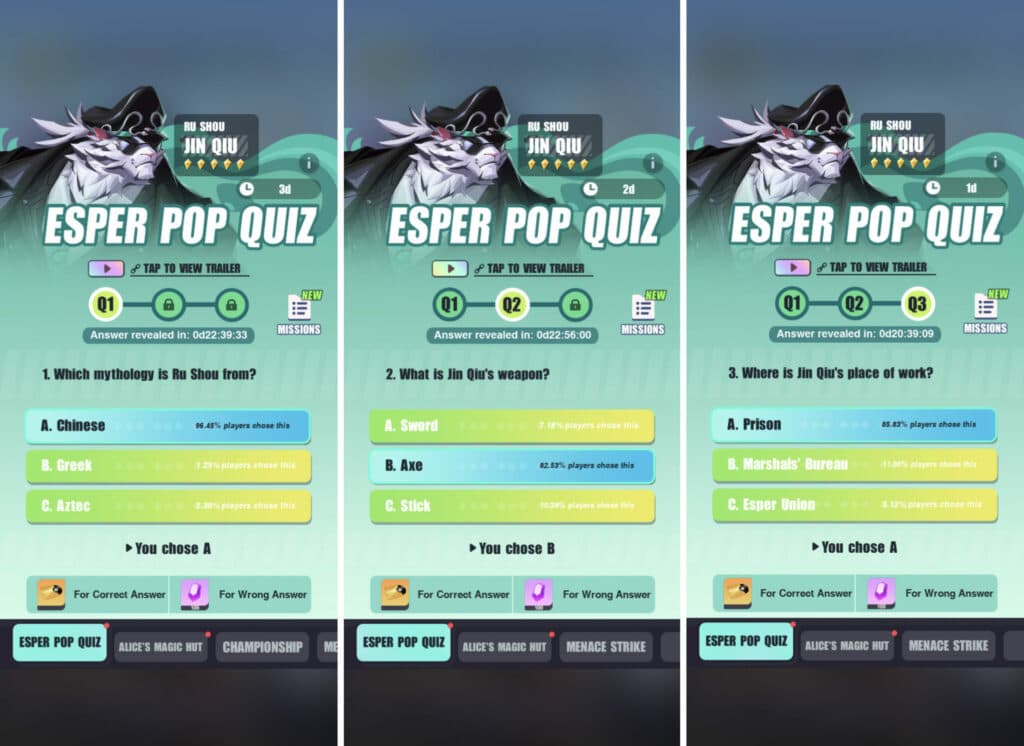 Dislyte Jin Qiu quiz answers (Image via Lilith Games)