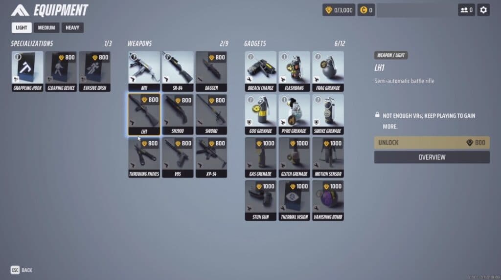 Light Build's loadout in The Finals (Image via esports.gg/Embark Studios)