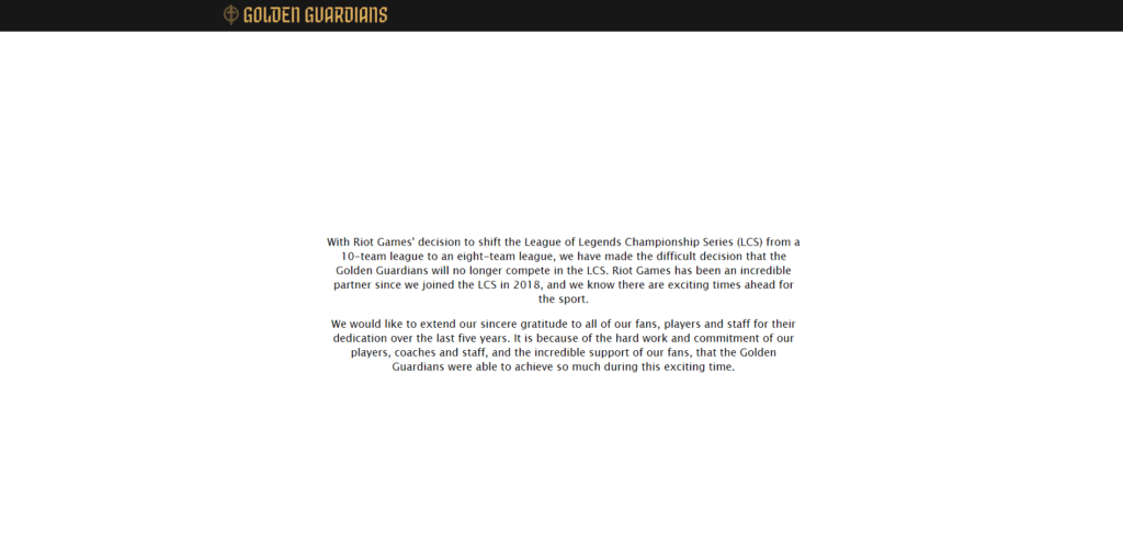 Golden Guardian's website today (Dec. 22) (Image via Golden Guardians)