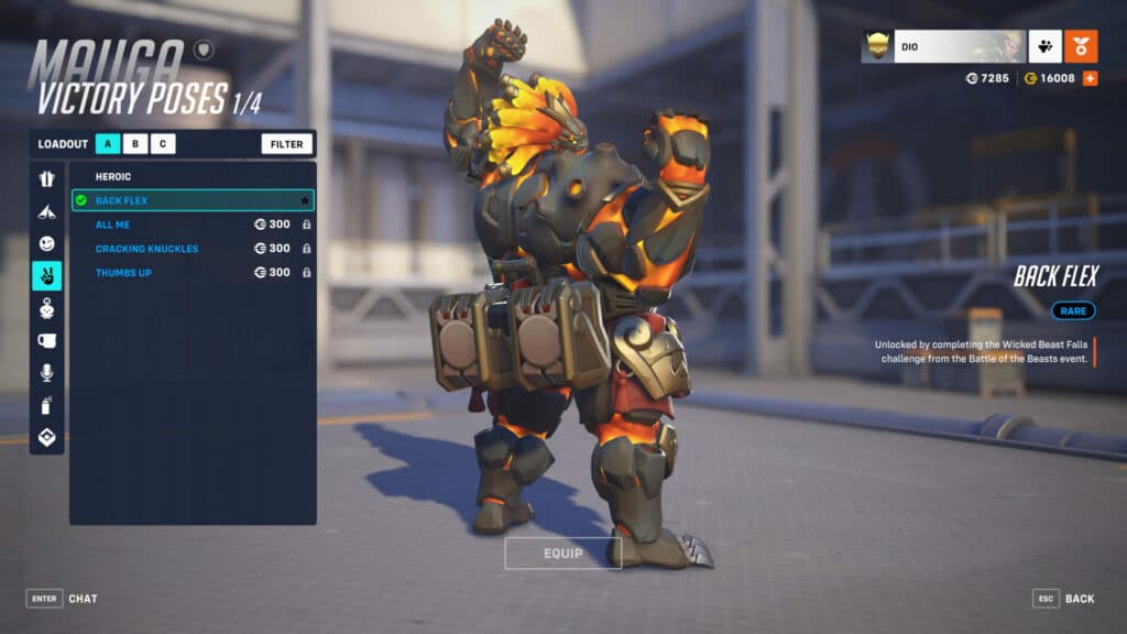 Screenshot of Mauga's Back Flex victory pose (Image via Blizzard Entertainment)