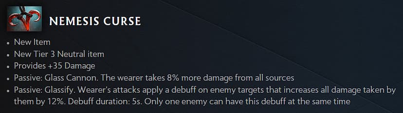 New 7.35 neutral item Nemesis Curse (Image via Valve)