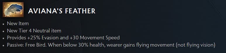 New 7.35 neutral item Aviana's Feather (Image via Valve)