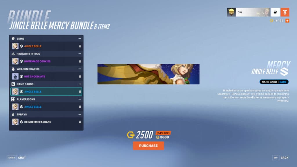 Jingle Belle Mercy name card (Image via Blizzard Entertainment)
