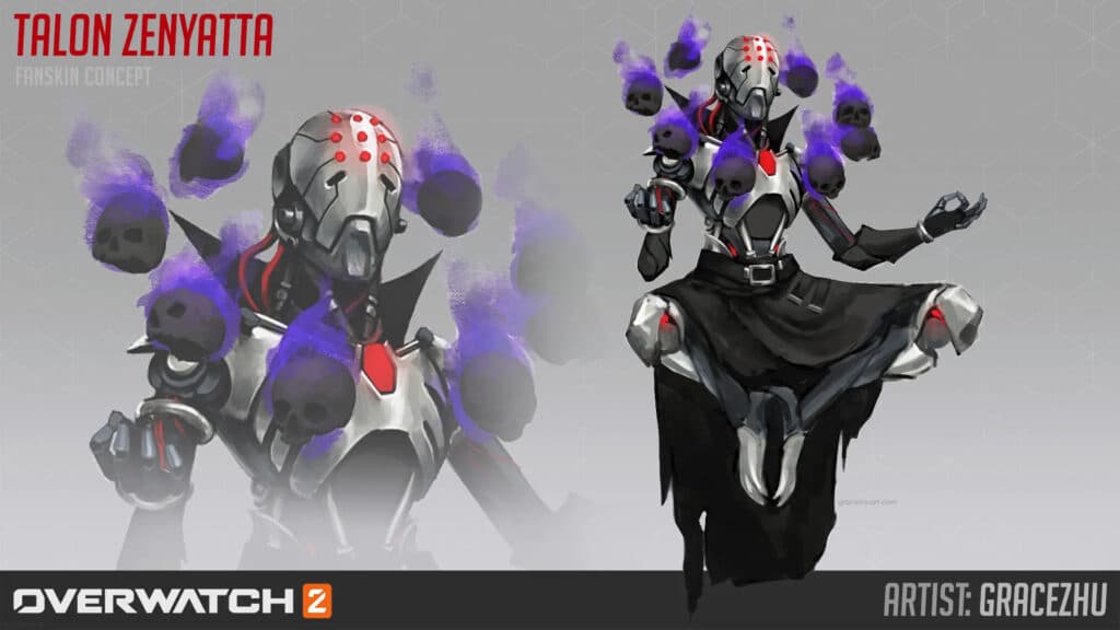 Overwatch 2 Talon Zenyatta skin concept art (Image via GraceZhu and reticenthuman)