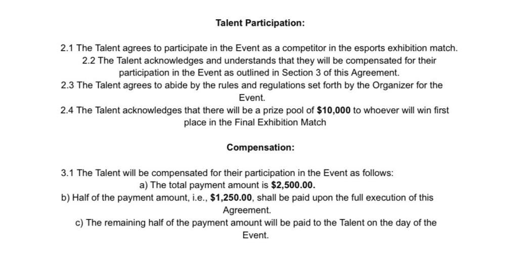 <em>Part of the alleged talent agreement between McLean and Malphurs.</em>