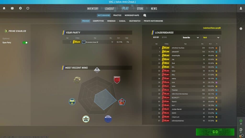 <em>Top-rated CS2 player now banned (Image via Valve)</em>