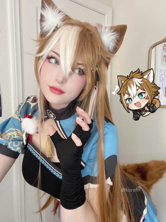 Koreffi as a genderbent Gorou (image via u/koreffi on Reddit)