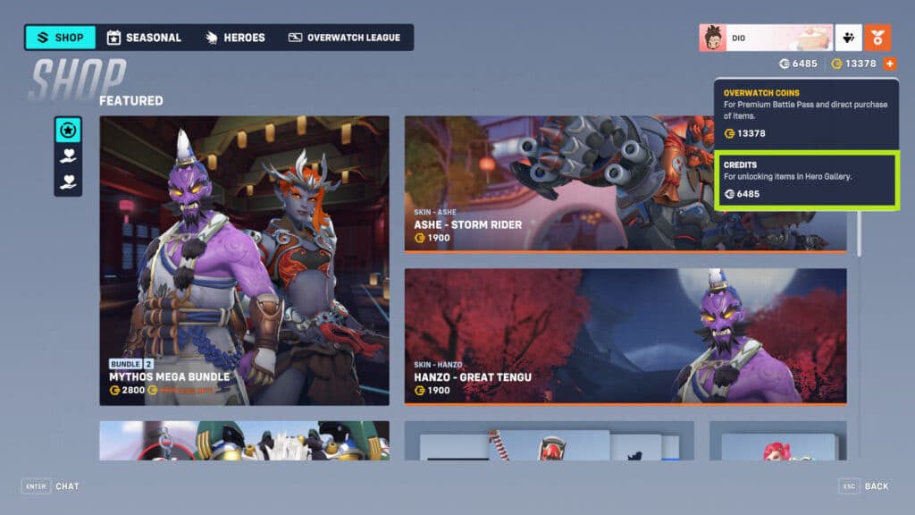 Overwatch Coins versus Overwatch Credits (Image via Blizzard Entertainment)