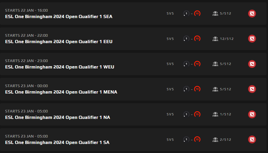 You can register for the ESL One Birmingham Open Qualifiers on FACEIT.COM<br>(Screenshot via esports.gg)