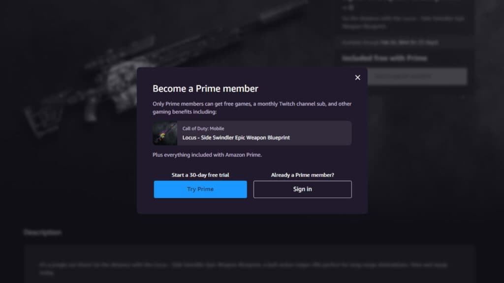 How to get a free trial (Image via Prime Gaming)