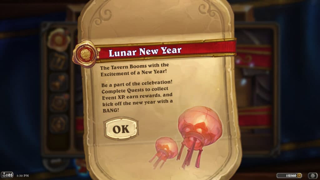 Hearthstone Lunar New Year event information (Image via Blizzard Entertainment)