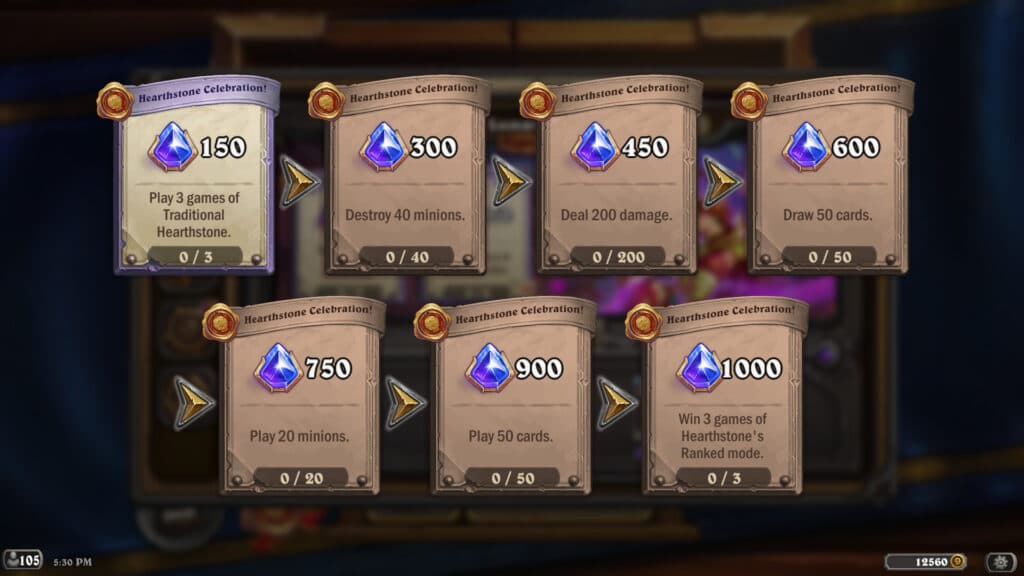 All Hearthstone Celebrations quests (Image via Blizzard Entertainment)