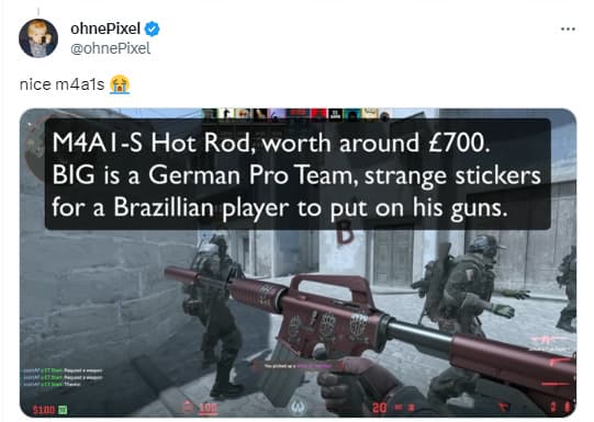 The skin has stickers from BIG from Germany. In the 2014 World Cup, Germany beat Brazil 7-1. (Image via X)