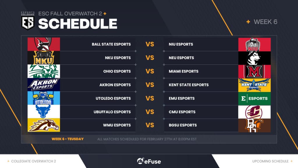 ESC Week 6 schedule (Image via eFuse)