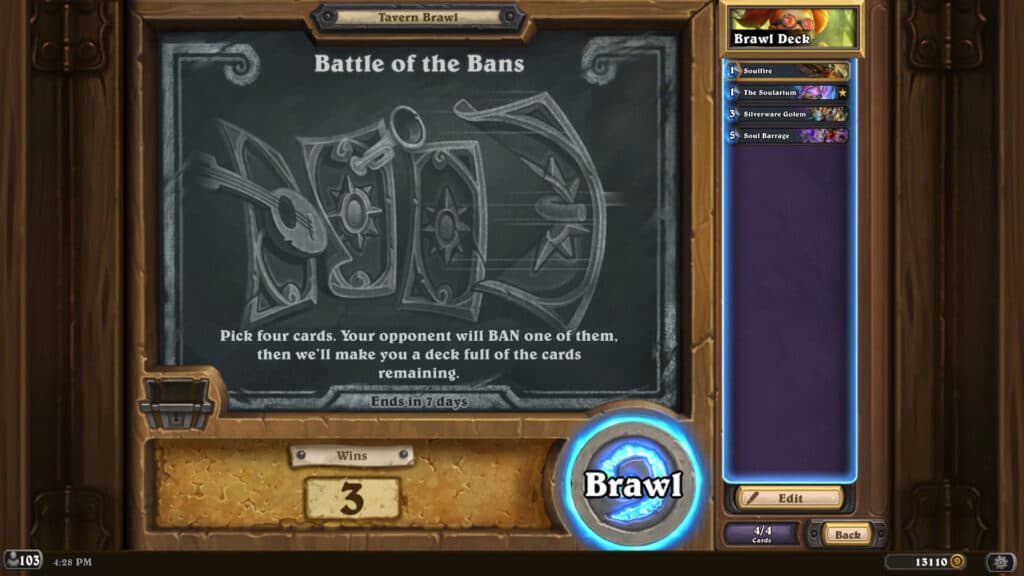 Battle of the Bans Tavern Brawl information (Image via Blizzard Entertainment)