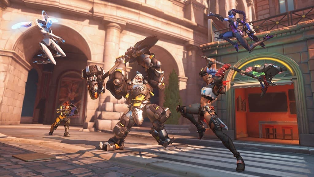 Echo, Brigitte, Reinhardt, Junker Queen, and Widowmaker in Overwatch 2 (Image via Blizzard Entertainment)