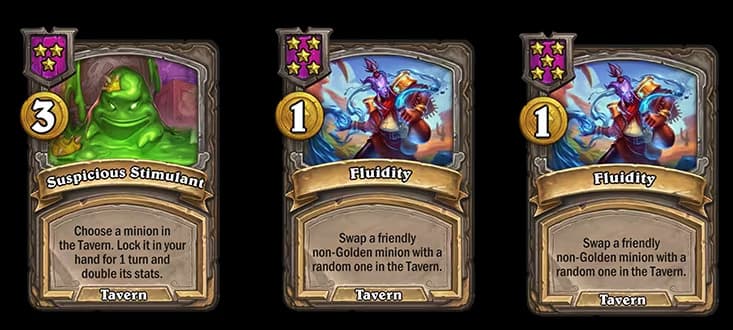 Suspicious Stimulant, Fluidity, and Cloning Conch (Images via Blizzard Entertainment)