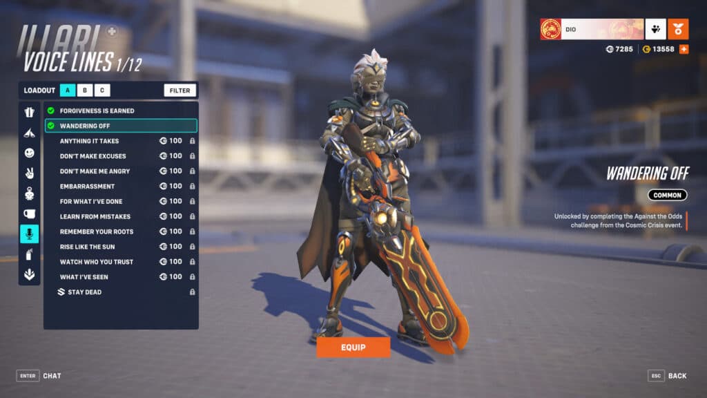 Wandering Off Illari voice line reward (Image via Blizzard Entertainment)