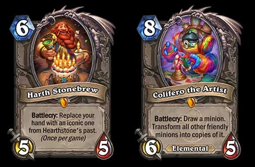 Harth Stonebrew and Colifero the Artist in Hearthstone (Images via Blizzard Entertainment)