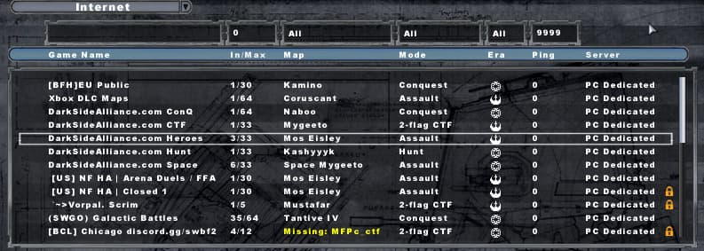 Plenty of maps and game modes are represented (Image via LucasArts)