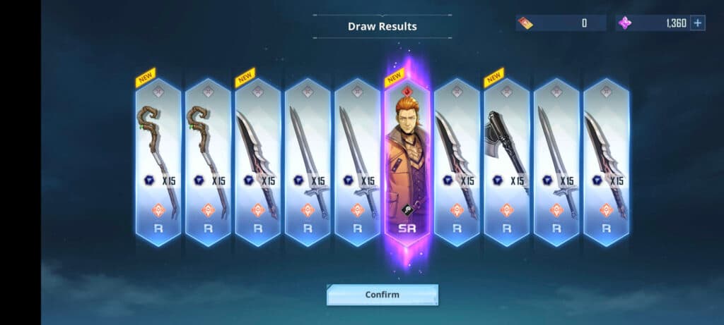 Screenshot of some Solo Leveling: ARISE draw results (Image via esports.gg)