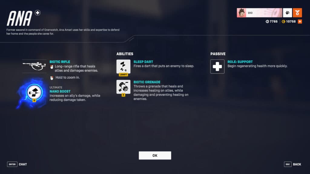 Ana's abilities and passive (Image via Blizzard Entertainment)