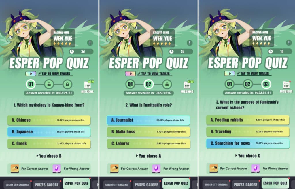 Dislyte Fumitsuki quiz answers (Image via Lilith Games)