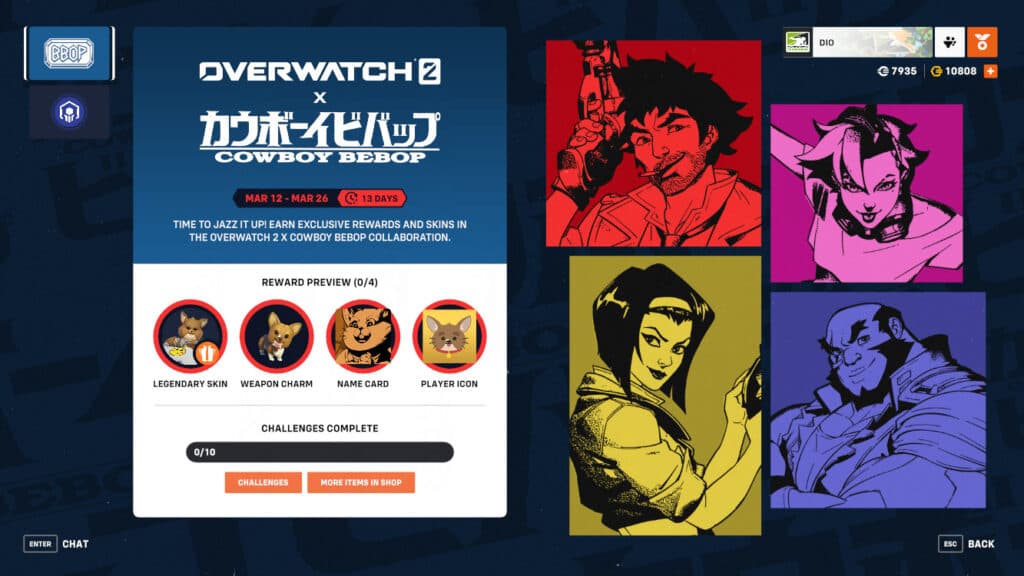 Overwatch 2 Cowboy Bebop event page (Image via Blizzard Entertainment)