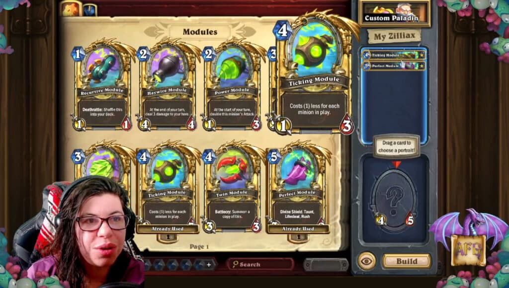 DragonriderTCCG showcasing the Zilliax Deluxe 3000 Mech minion (Image via dragonriderTCCG on Twitch)