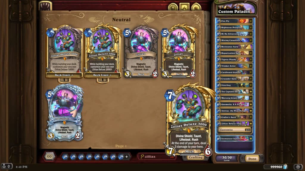 Brian Kibler's deck includes Zilliax Deluxe 3000 (Image via Blizzard Entertainment)