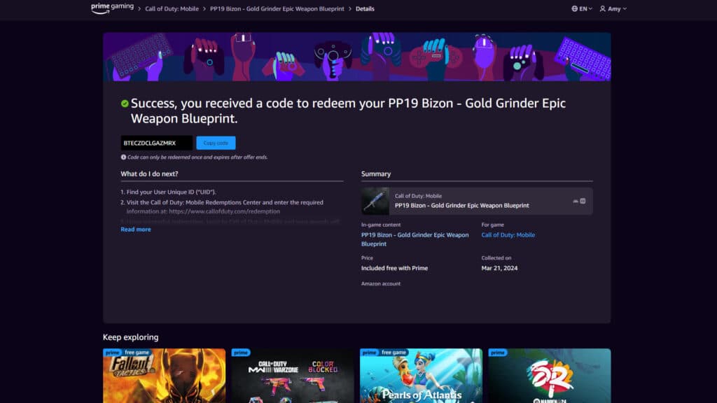 PP19 Bizon Weapon Blueprint (Image via Prime Gaming)