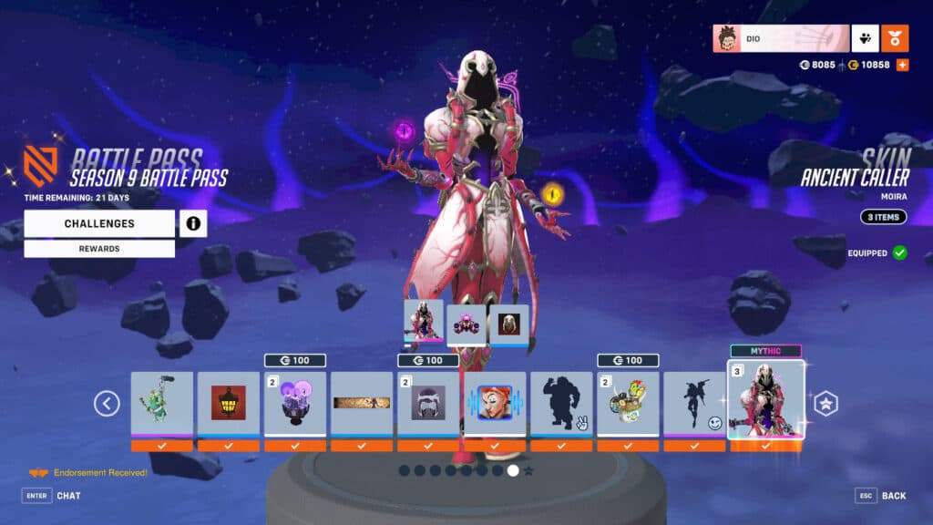 Moira's mythic skin in the Season 9 Battle Pass (Image via Blizzard Entertainment)