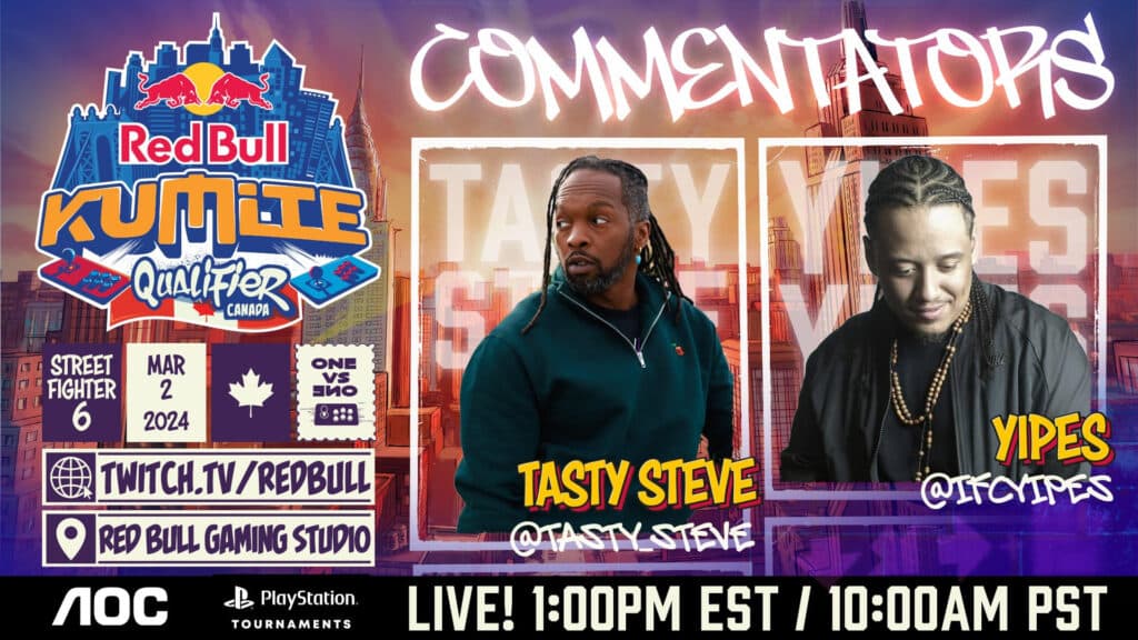 Tasty Steve and Yipes and commentators (Image via Red Bull Canada)