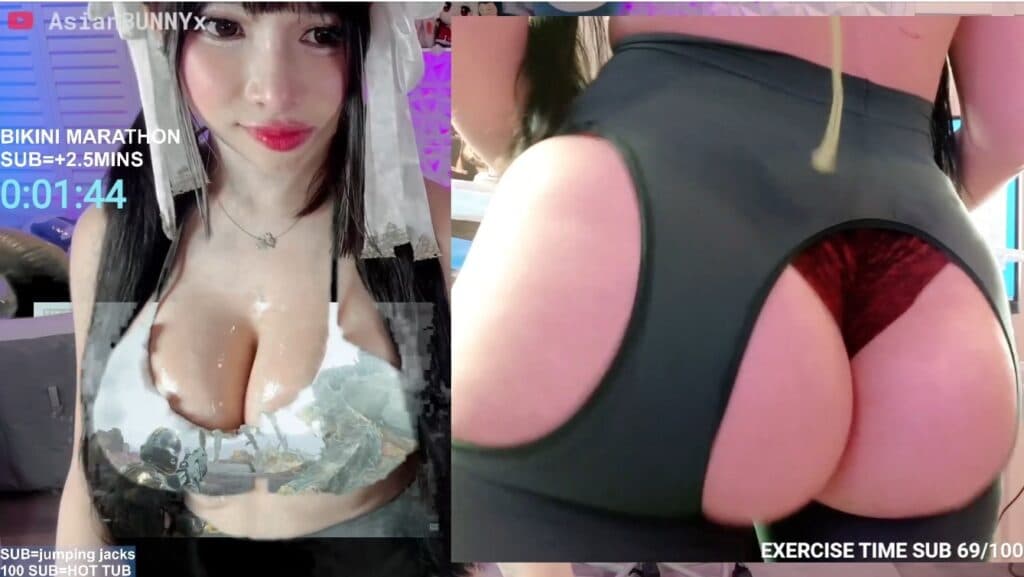 AsianBunnyx was one streamer to use a new Twitch trend of gameplay on greenscreen clothing