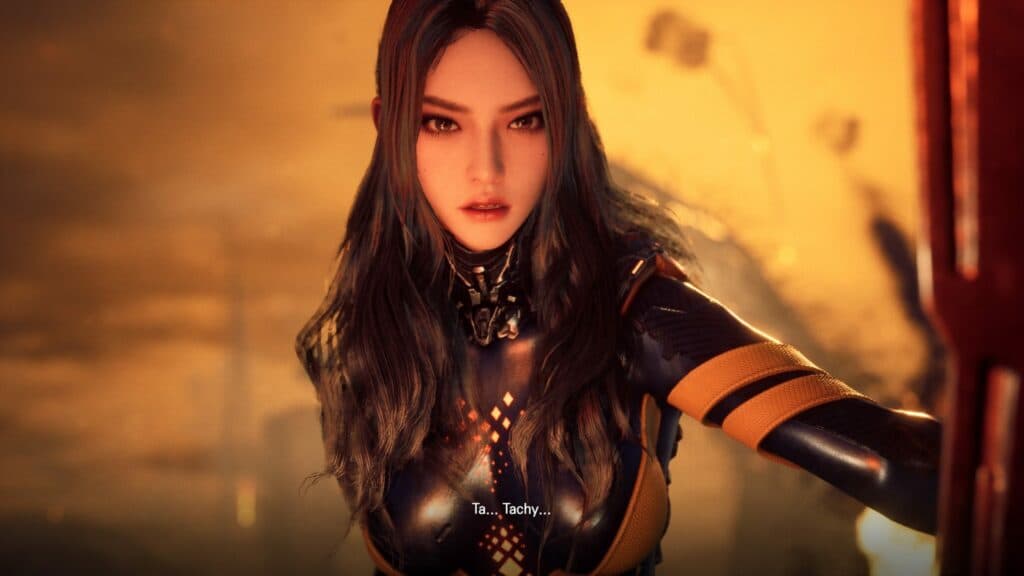 The first time we see Tachy in Stellar Blade's opening sequence (Screenshot by esports.gg)