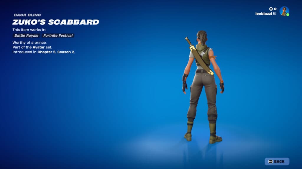 The last item of Zuko in Fortnite (Image via esports.gg)