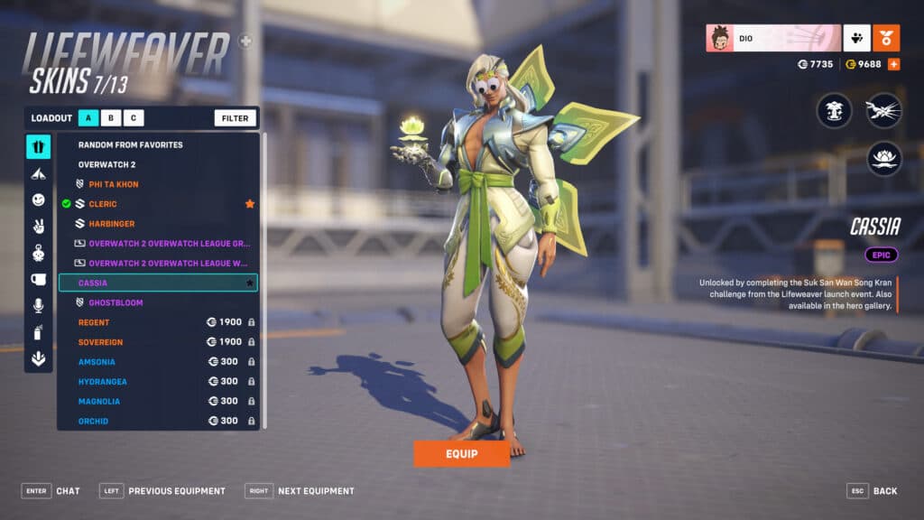 The April Fools' Day version of the epic Cassia Lifeweaver skin (Image via Blizzard Entertainment)