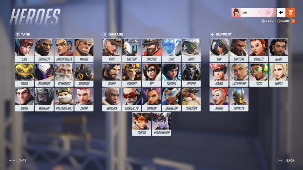 Overwatch 2's hero gallery (Image via Blizzard Entertainment)