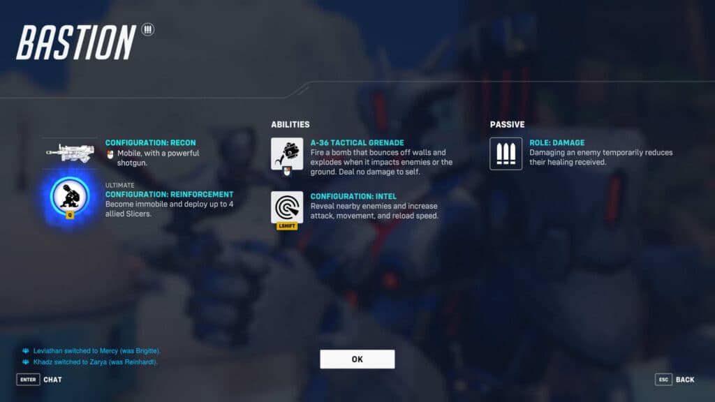 Overwatch 2 Mirrorwatch Bastion abilities (Image via esports.gg)