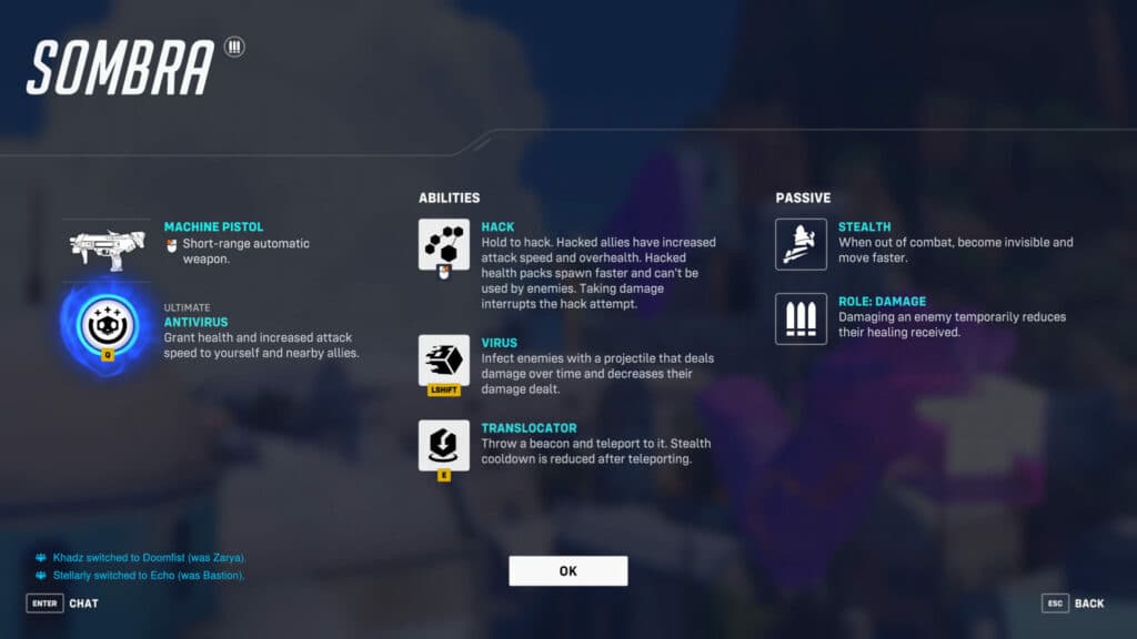 Mirrorwatch Sombra abilities (Image via esports.gg)