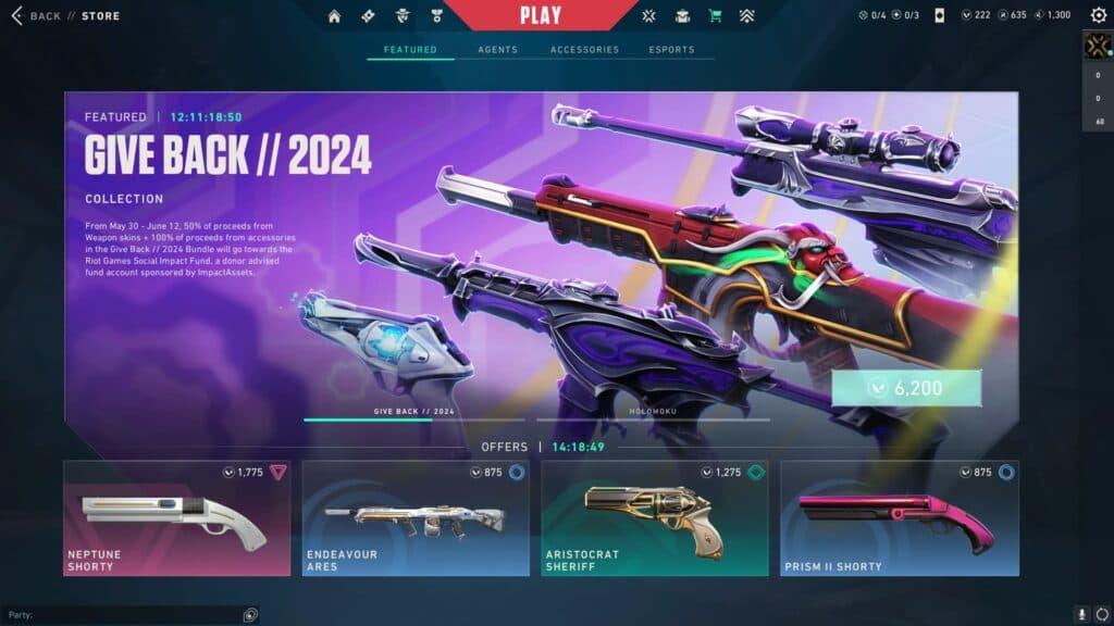 You'll find the bundle as one of the featured collections in your VALORANT store (Screenshot via esports.gg)