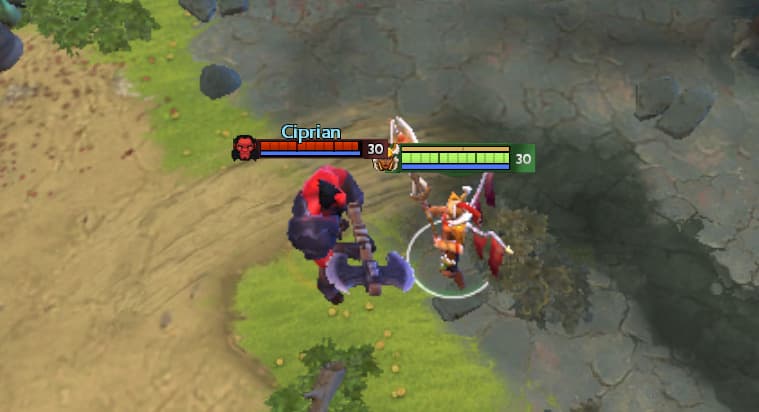 Legion Commander's shield after she dealt 174 damage.