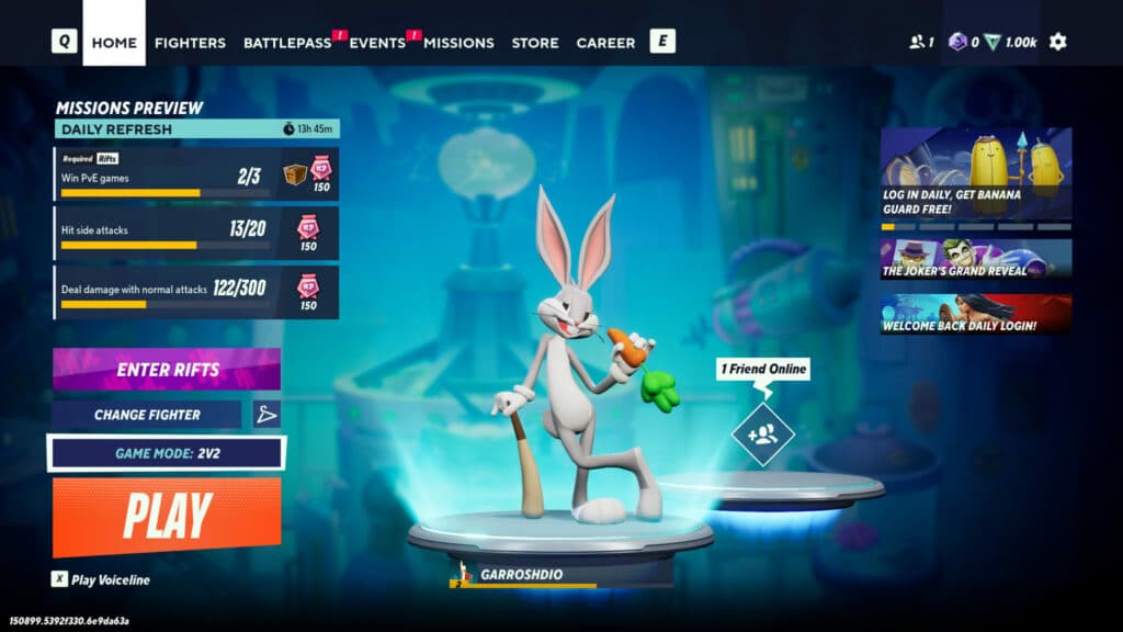 Change MultiVersus game mode by clicking the text above the "Play" button (Image via esports.gg)