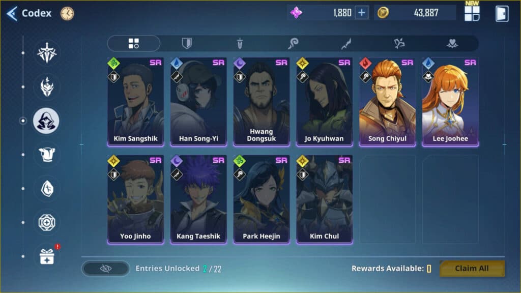 Solo Leveling ARISE character list screenshot (Image via esports.gg)