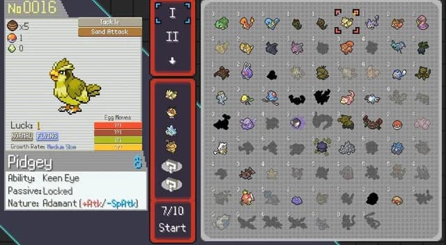 A shiny Pidgey in the PokéRogue starter selection (Image via PokéRogue)