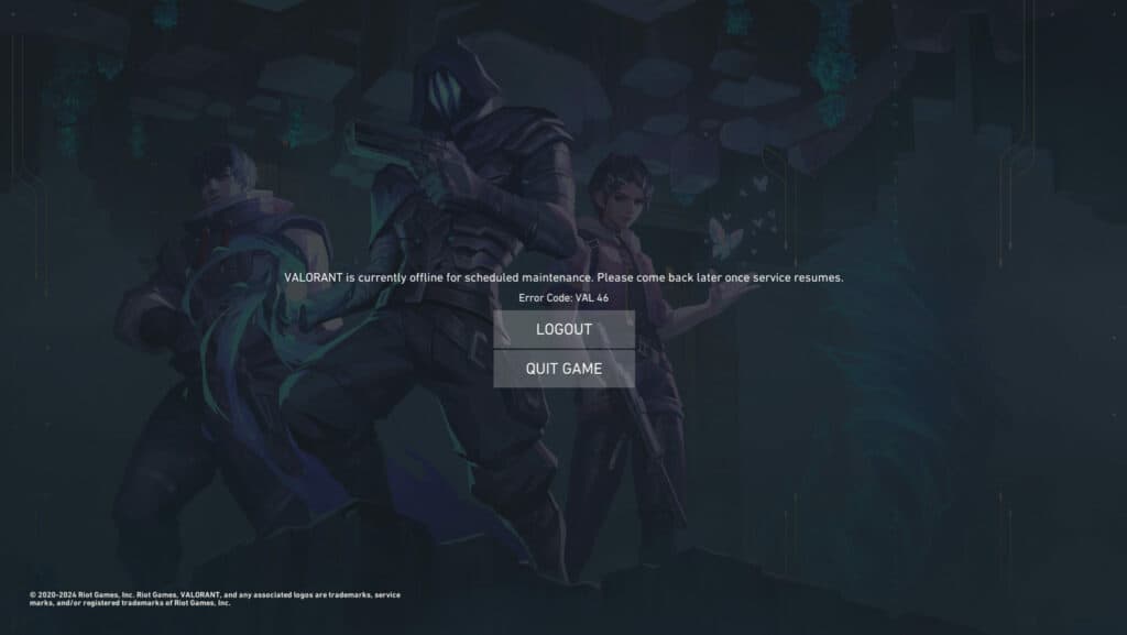 Error code VAL 46 is currently displaying on launch (Image via esports.gg)