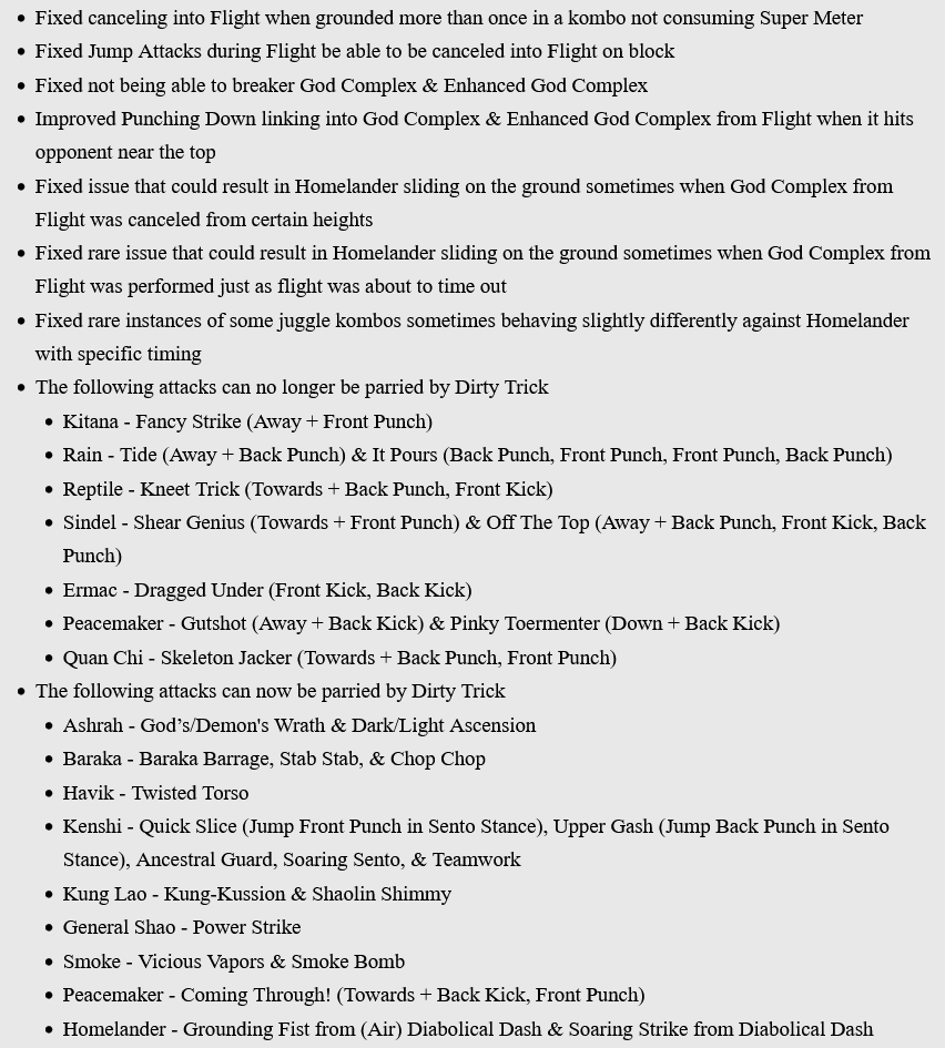 MK1 June hotfix patch notes for Homelander (Image via Warner Bros. Games)