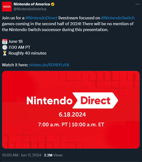 Statement about the Nintendo Switch 2 (Screenshot via esports.gg)